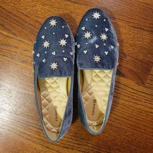 Birdies Ocean Crystal blue velvet loafers 8